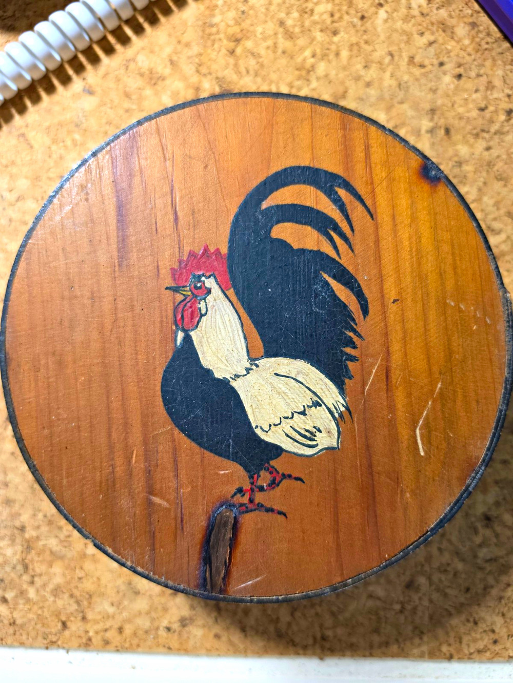 Bent Wood Round Box 6 in Hand Painted Rooster Rustic Distressed Trinket Art Read